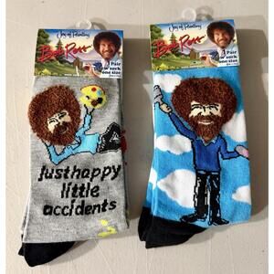 2 Pair of Bob Ross Crew Socks, Size Men’s 8-12 / Women’s 9-14  Furry Hair Style
